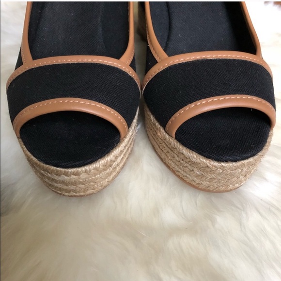 NEW Tory Burch Black Tan Majorca Logo Wedge Sandal - Picture 7 of 7